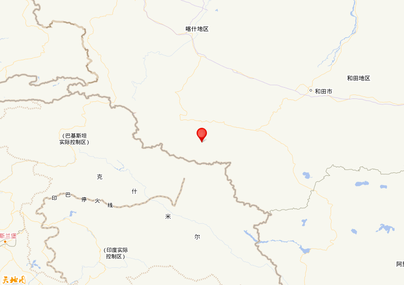 2019年10月17日11时05分，在新疆喀什地区叶城县发生了M 3.4级地震，震中纬度35.94，经度77.49。