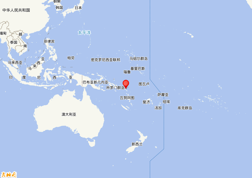 2021年11月25日20时04分，在圣克鲁斯群岛发生了M 6.3级地震，震中纬度-10.6，经度166.35。