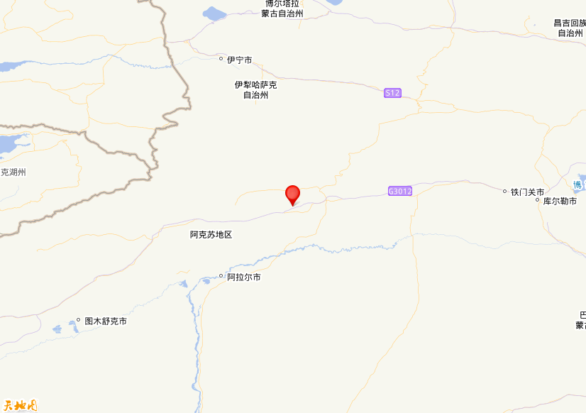 2021年12月03日10时38分，在新疆阿克苏地区新和县发生了M 3.7级地震，震中纬度41.62，经度82.39。
