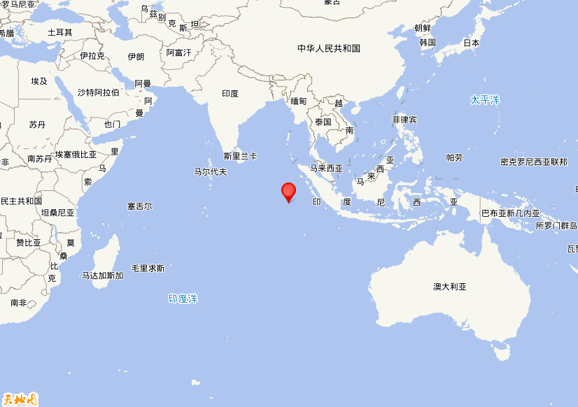 2022年05月25日23时05分，在南印度洋发生了M 5.0级地震，震中纬度-4.3，经度93.05。