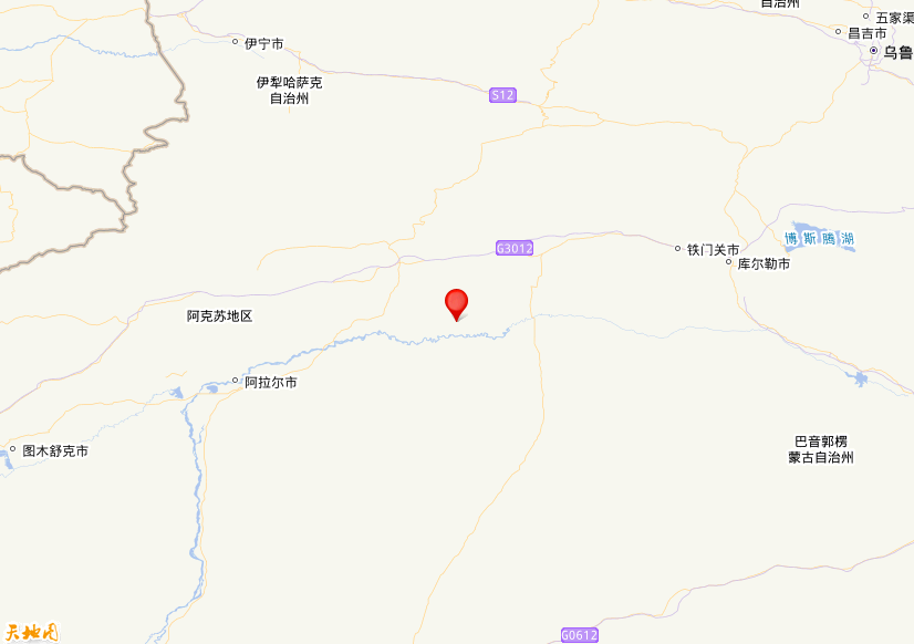 2025年10月30日23时40分，在新疆阿克苏地区沙雅县发生了M 4.0级地震，震中纬度41.13，经度83.48。