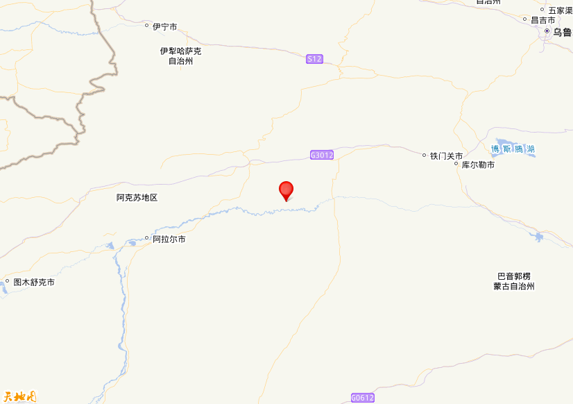 2025年10月30日23时40分，在新疆阿克苏地区沙雅县发生了M 4.2级地震，震中纬度41.12，经度83.49。