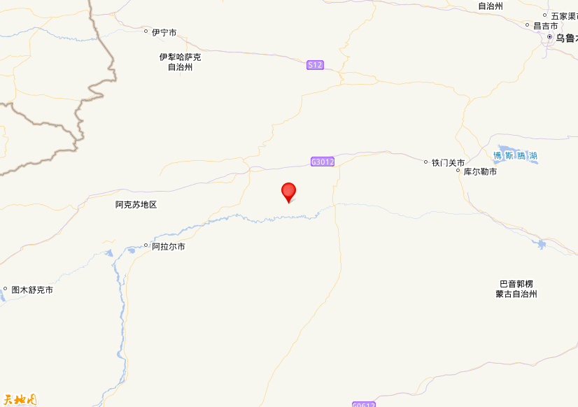 2024年10月08日06时47分，在新疆阿克苏地区库车市发生了M 3.3级地震，震中纬度41.2，经度83.52。