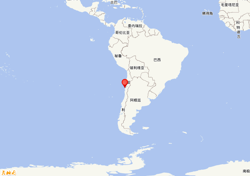 2026年03月13日21时39分，在智利北部附近海域发生了M 6.3级地震，震中纬度-28.65，经度-71.4。
