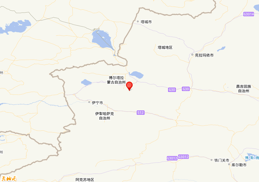 2026年10月29日06时42分，在新疆博尔塔拉州精河县发生了M 3.8级地震，震中纬度44.3，经度82.69。